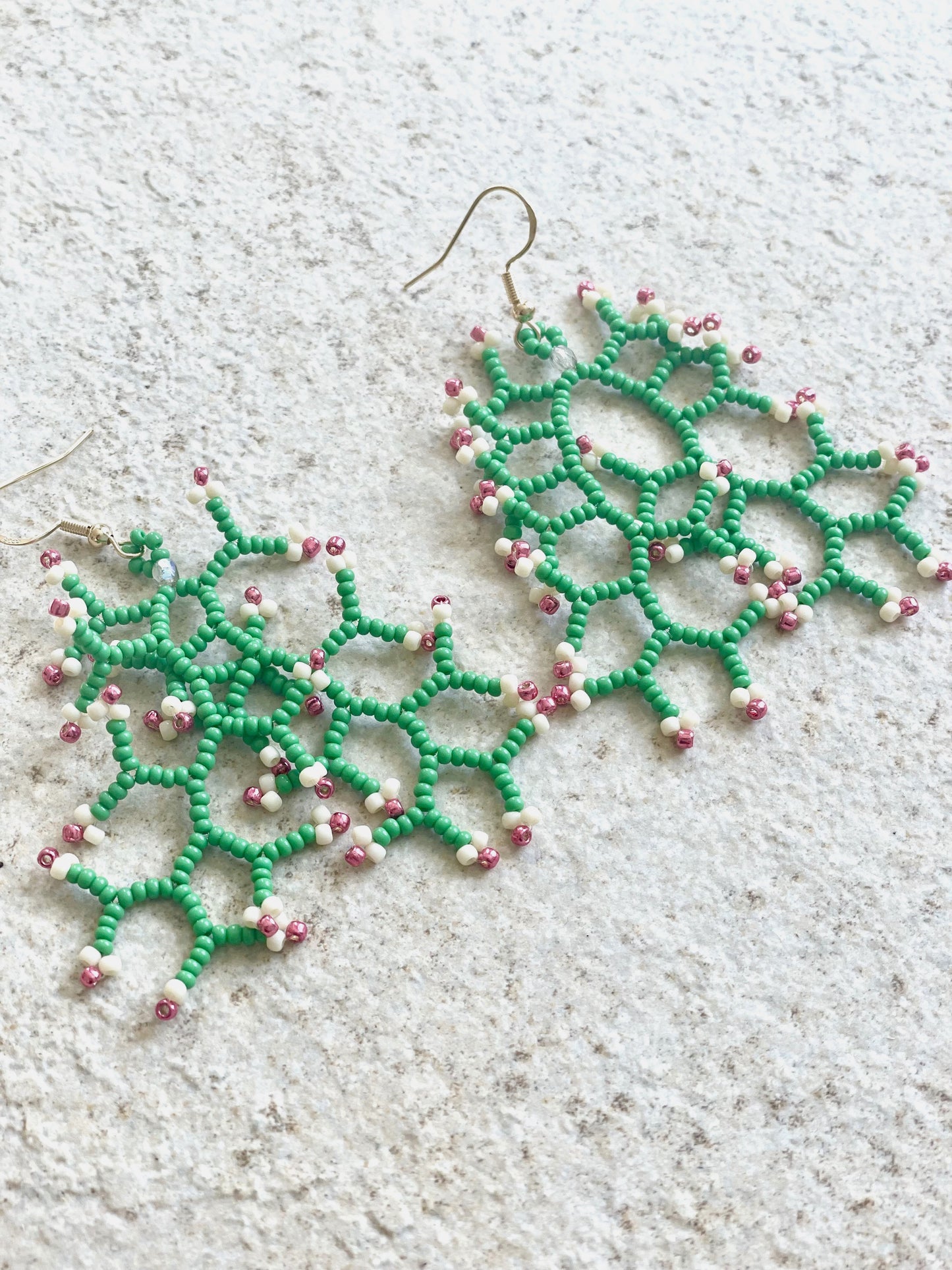 Opaque grass green with pink & white